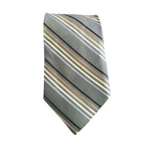Paul Dione Striped Silk Neck Tie Gray Blue Tan Brown 60" Mens